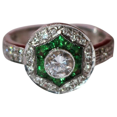 Bague 53 Bague style Art déco en or blanc 18k, diamants et tsavorites 58 Facettes 416