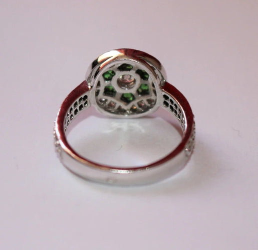 Bague 53 Bague style Art déco en or blanc 18k, diamants et tsavorites 58 Facettes 416