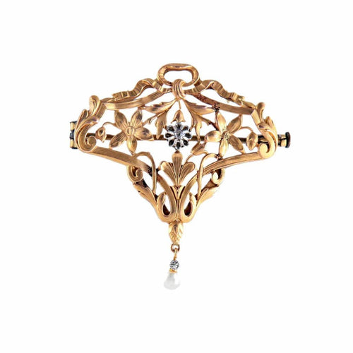 Pendentif Broche-pendentif Art nouveau en or jaune 18 k et platine 58 Facettes 447