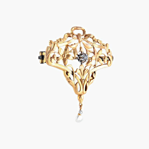 Pendentif Broche-pendentif Art nouveau en or jaune 18 k et platine 58 Facettes 447