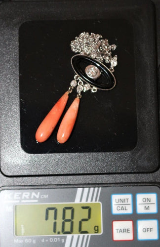Collier Collier Négligé en or gris 18k, onyx, diamants et corail, style Art déco 58 Facettes 464