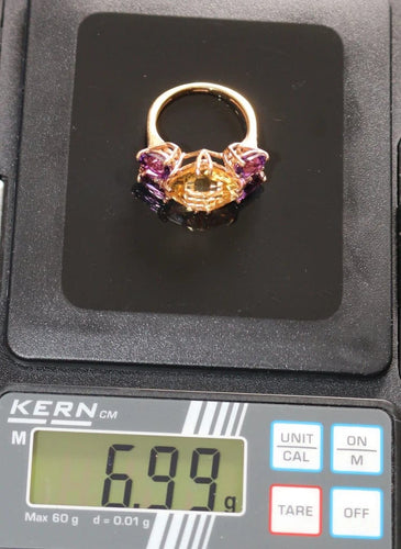 Bague 54 Bague papillon en or rose 18k citrine, améthystes et diamants 58 Facettes 469
