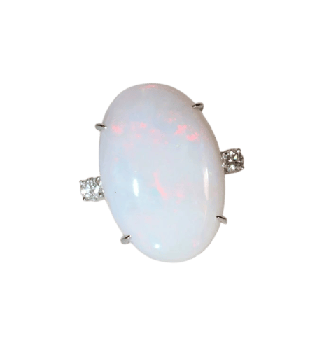Bague 53.5 Bague opale blanche d’Australie en or gris 18k et diamants 58 Facettes 479