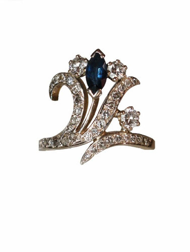Bague 55 Bague aigrette - Diamants et saphir en or jaune et or blanc 18 carats 58 Facettes 553