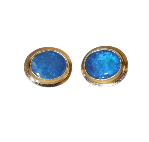Boucles d'oreilles Puces d’oreilles en or jaune 14 carats et opales noires 58 Facettes 549
