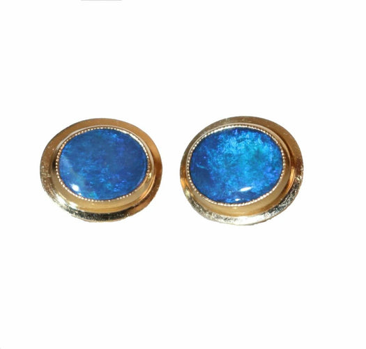 Boucles d'oreilles Puces d’oreilles en or jaune 14 carats et opales noires 58 Facettes 549
