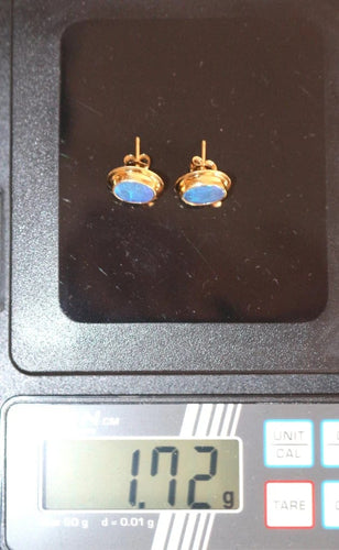 Boucles d'oreilles Puces d’oreilles en or jaune 14 carats et opales noires 58 Facettes 549