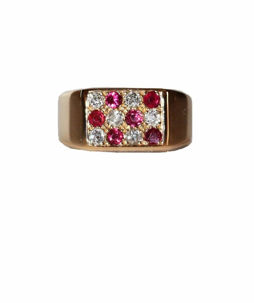 Bague 56 Bague chevalière - Rubis et diamants en or jaune 18 carats 58 Facettes 541