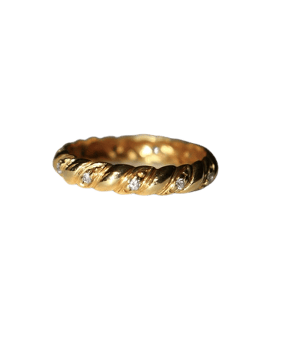 Bague 52 Alliance godronnée en or jaune 18 carats et diamants 58 Facettes 569.3