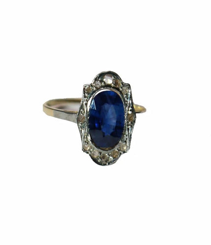 Bague 53 Bague Belle Époque en or jaune et blanc, saphir et diamants 58 Facettes 579