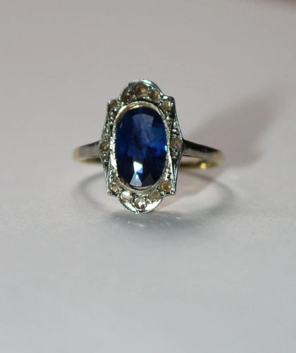 Bague 53 Bague Belle Époque en or jaune et blanc, saphir et diamants 58 Facettes 579