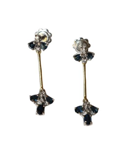 Boucles d'oreilles Pendants d’oreilles en or jaune et or blanc avec saphirs et diamants 58 Facettes 586