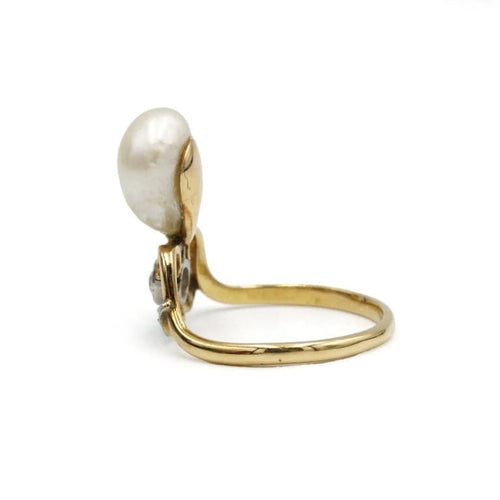 Bague 51 Bague en or jaune 750‰ avec perle et diamants 58 Facettes 1033