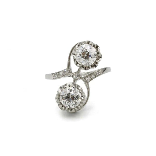 Bague 55 Bague Toi et Moi en platine 950 sertie de diamants 58 Facettes 1016