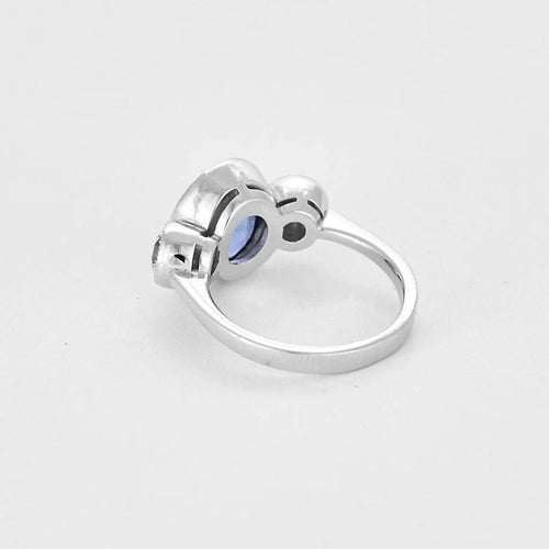 Bague 53 Bague - Saphir ovale env. 5 ct en or blanc 18k et diamants 58 Facettes LJ22-77