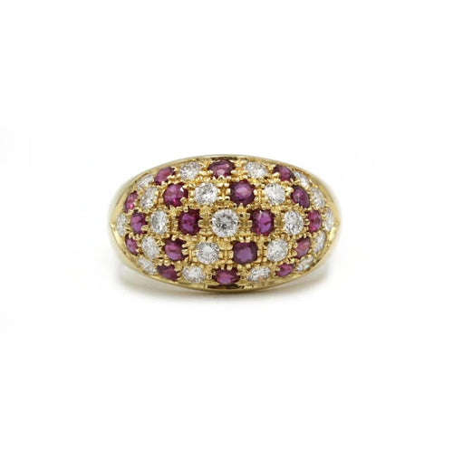 Bague 54 Bague bandeau en or jaune 750 avec diamants et rubis 58 Facettes 1240