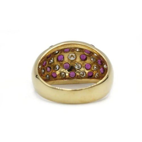 Bague 54 Bague bandeau en or jaune 750 avec diamants et rubis 58 Facettes 1240