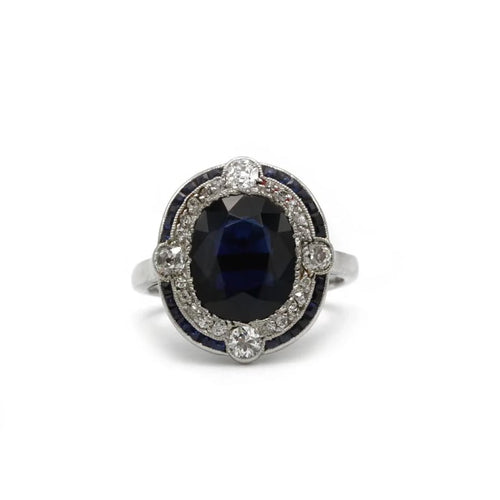Bague 49 Bague Art déco en platine avec saphir env. 3,5 carats, saphirs et diamants 58 Facettes 1228