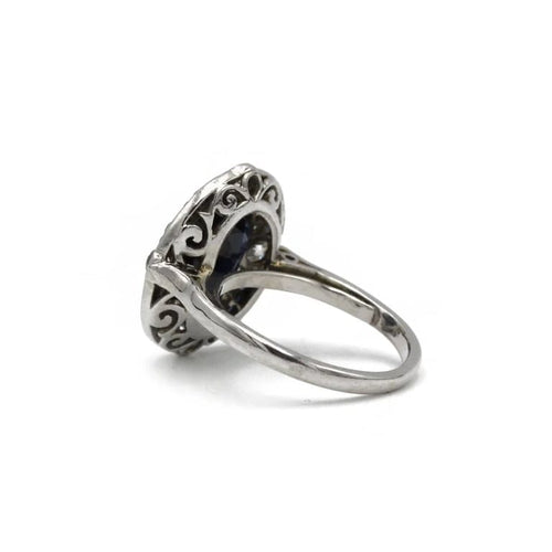Bague 49 Bague Art déco en platine avec saphir env. 3,5 carats, saphirs et diamants 58 Facettes 1228