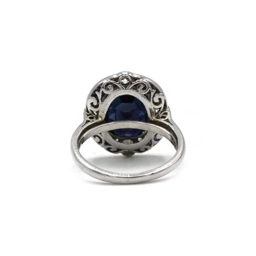 Bague 49 Bague Art déco en platine avec saphir env. 3,5 carats, saphirs et diamants 58 Facettes 1228