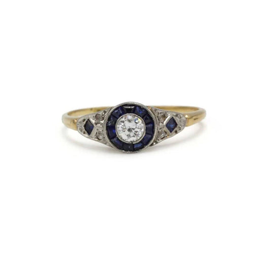 Bague 53 Bague Art déco en or 750 avec diamants taille ancienne et saphirs calibrés 58 Facettes 1312