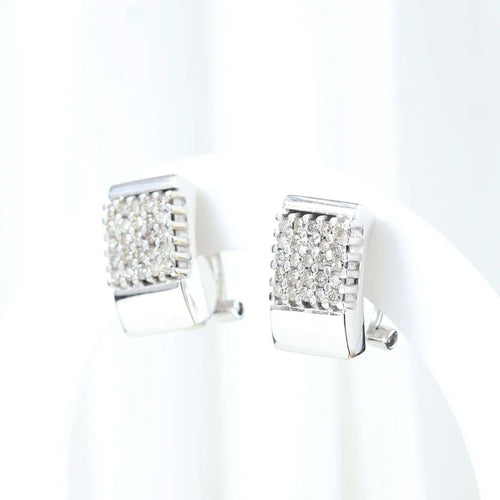 Boucles d'oreilles Boucles d'oreilles rectangulaires en or blanc 18 carats et diamants 58 Facettes J010000312