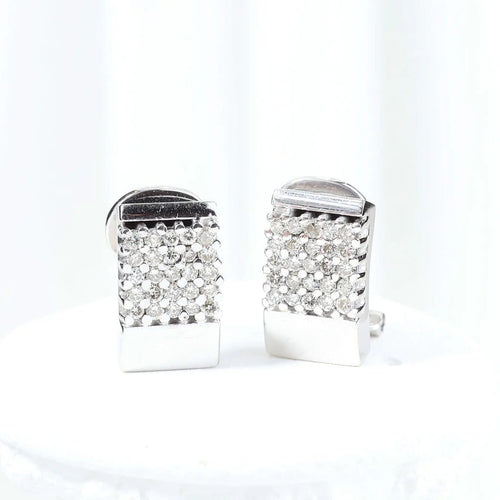 Boucles d'oreilles Boucles d'oreilles rectangulaires en or blanc 18 carats et diamants 58 Facettes J010000312