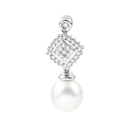 Pendentif Pendentif en or blanc 18 carats, diamants naturels et perle australienne 58 Facettes