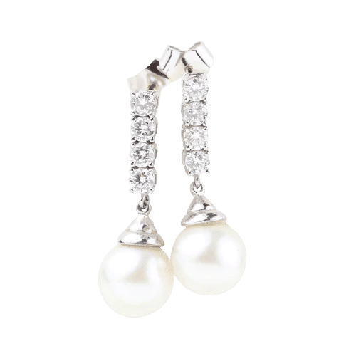 Boucles d'oreilles Boucles d'oreilles en or blanc 18 carats, diamants et perles 58 Facettes