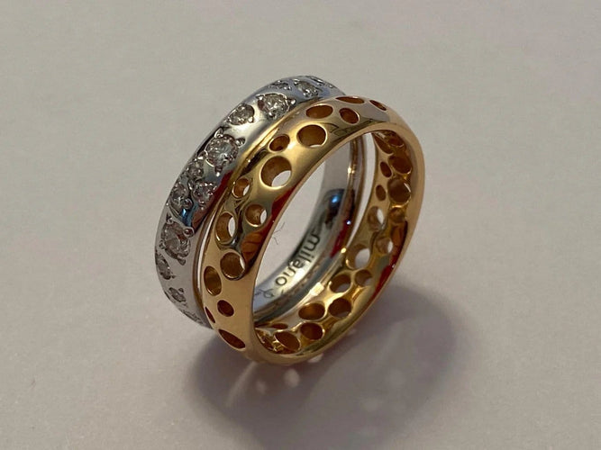 Bague 52 Pomellato Milan - Bague en or rose et or blanc 18 carats et diamants 58 Facettes