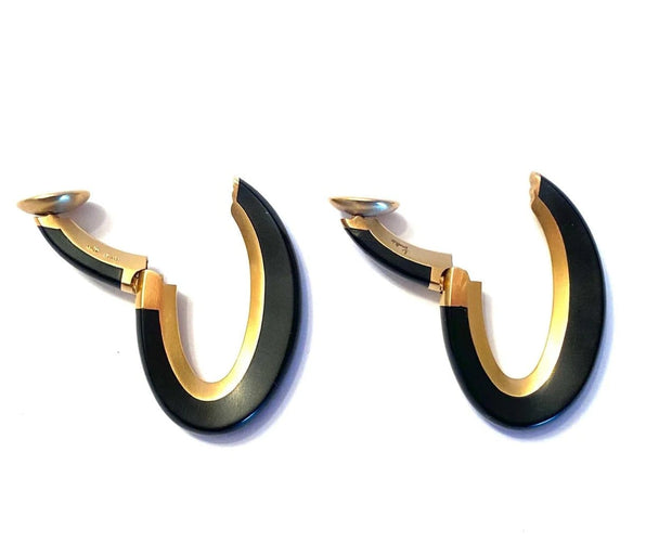 Boucles d'oreilles Pomellato Victoria - Boucles d'oreilles à clips en or rose et jais 58 Facettes