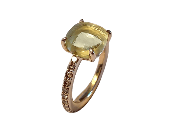 Bague 53 Pomellato Bébé - Bague en or rose, quartz citron et diamants bruns 58 Facettes