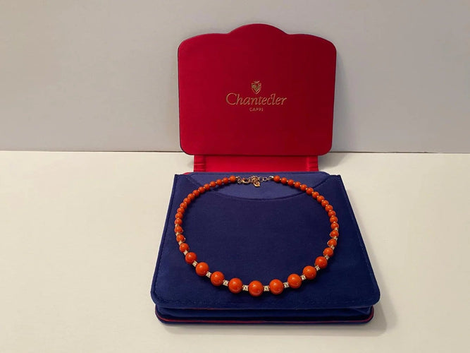 Collier Chantecler Chérie - Collier ras-du-cou en or rose 18 carats, diamants et corail 58 Facettes