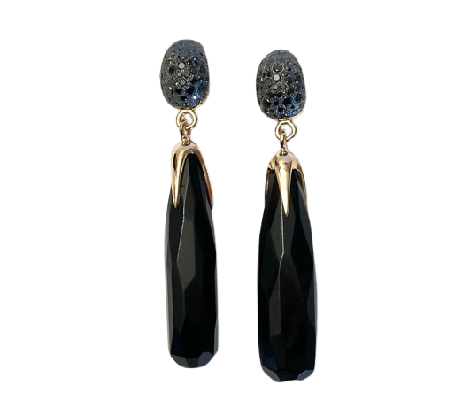 Boucles d'oreilles Pomellato Victoria - Boucles d'oreilles en or rose, jais et diamants noirs 58 Facettes