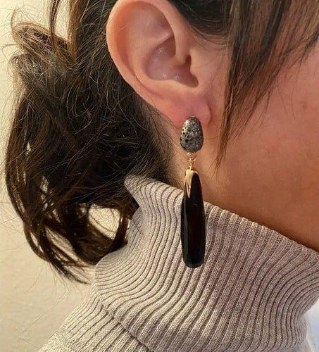 Boucles d'oreilles Pomellato Victoria - Boucles d'oreilles en or rose, jais et diamants noirs 58 Facettes
