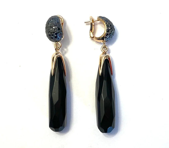 Boucles d'oreilles Pomellato Victoria - Boucles d'oreilles en or rose, jais et diamants noirs 58 Facettes
