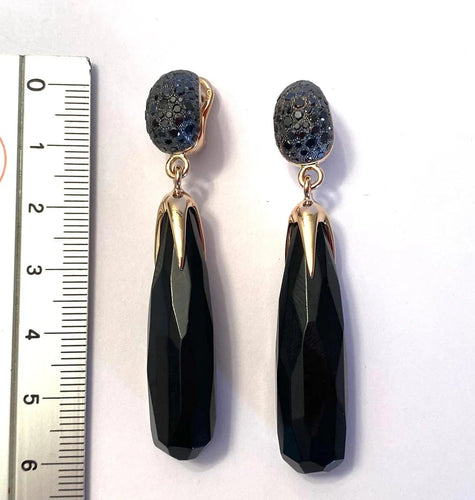 Boucles d'oreilles Pomellato Victoria - Boucles d'oreilles en or rose, jais et diamants noirs 58 Facettes