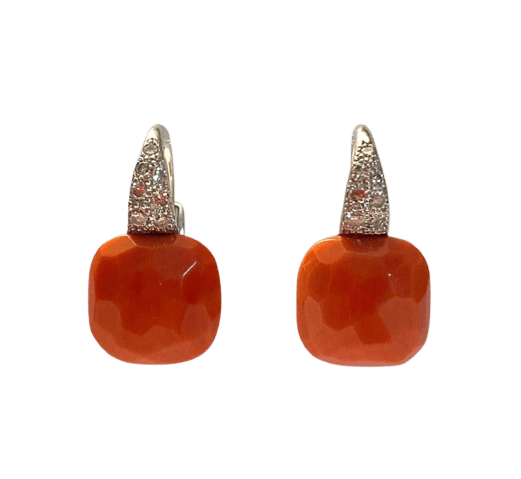 Boucles d'oreilles Pomellato Capri - Boucles d'oreilles en or blanc, corail et diamants 58 Facettes