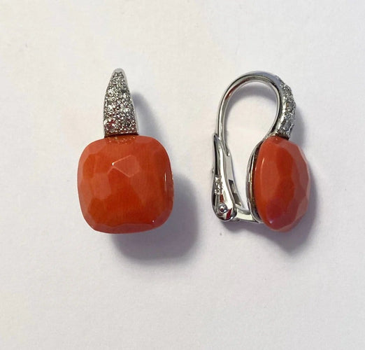 Boucles d'oreilles Pomellato Capri - Boucles d'oreilles en or blanc, corail et diamants 58 Facettes