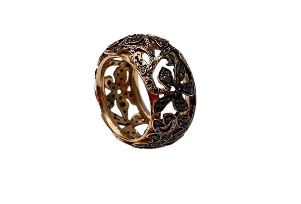 Bague 52 Pomellato Arabesque - Bague en or rose et diamants noirs 58 Facettes