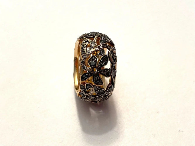 Bague 52 Pomellato Arabesque - Bague en or rose et diamants noirs 58 Facettes