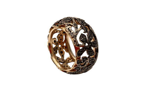 Bague 52 Pomellato Arabesque - Bague en or rose et diamants noirs 58 Facettes