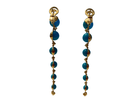 Boucles d'oreilles Chantecler Cherie - Boucles d'oreilles en or jaune, diamants et turquoise 58 Facettes