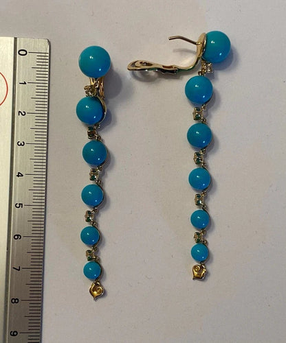 Boucles d'oreilles Chantecler Cherie - Boucles d'oreilles en or jaune, diamants et turquoise 58 Facettes