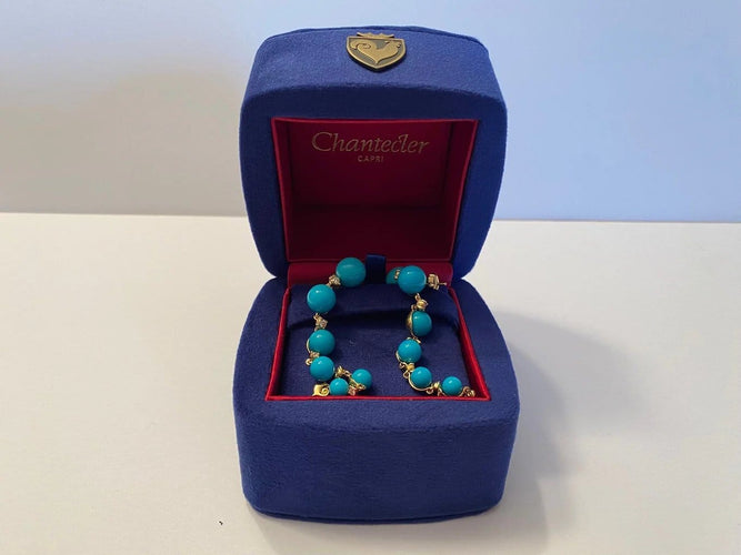 Boucles d'oreilles Chantecler Cherie - Boucles d'oreilles en or jaune, diamants et turquoise 58 Facettes