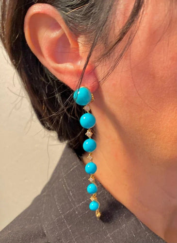 Boucles d'oreilles Chantecler Cherie - Boucles d'oreilles en or jaune, diamants et turquoise 58 Facettes