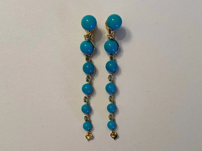 Boucles d'oreilles Chantecler Cherie - Boucles d'oreilles en or jaune, diamants et turquoise 58 Facettes