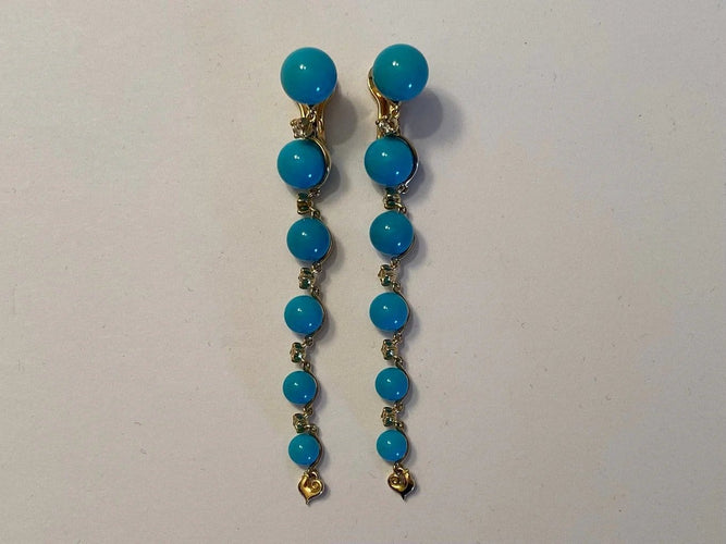 Boucles d'oreilles Chantecler Cherie - Boucles d'oreilles en or jaune, diamants et turquoise 58 Facettes