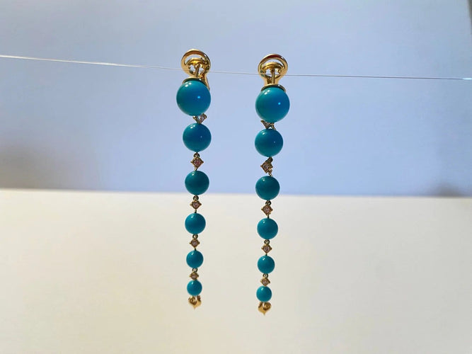Boucles d'oreilles Chantecler Cherie - Boucles d'oreilles en or jaune, diamants et turquoise 58 Facettes