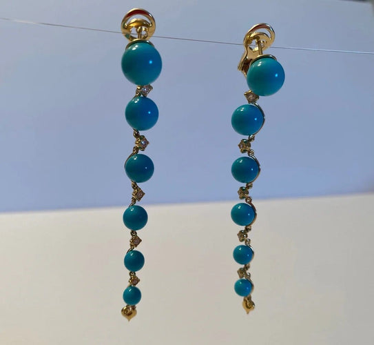 Boucles d'oreilles Chantecler Cherie - Boucles d'oreilles en or jaune, diamants et turquoise 58 Facettes